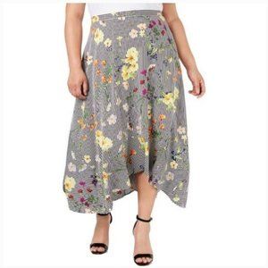 Calvin Klein Floral Stripe Asymmetrical Hem Midi Skirt Women’s Sz 0x (btw XL-1X)